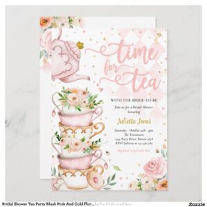 Bridal Shower Tea Party Blush Pink And Gold Floral Invitation