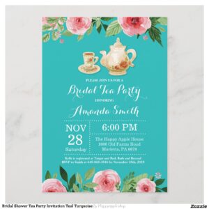 Bridal Shower Tea Party Invitation Teal Turquoise