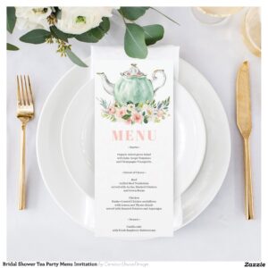 Bridal Shower Tea Party Menu Invitation