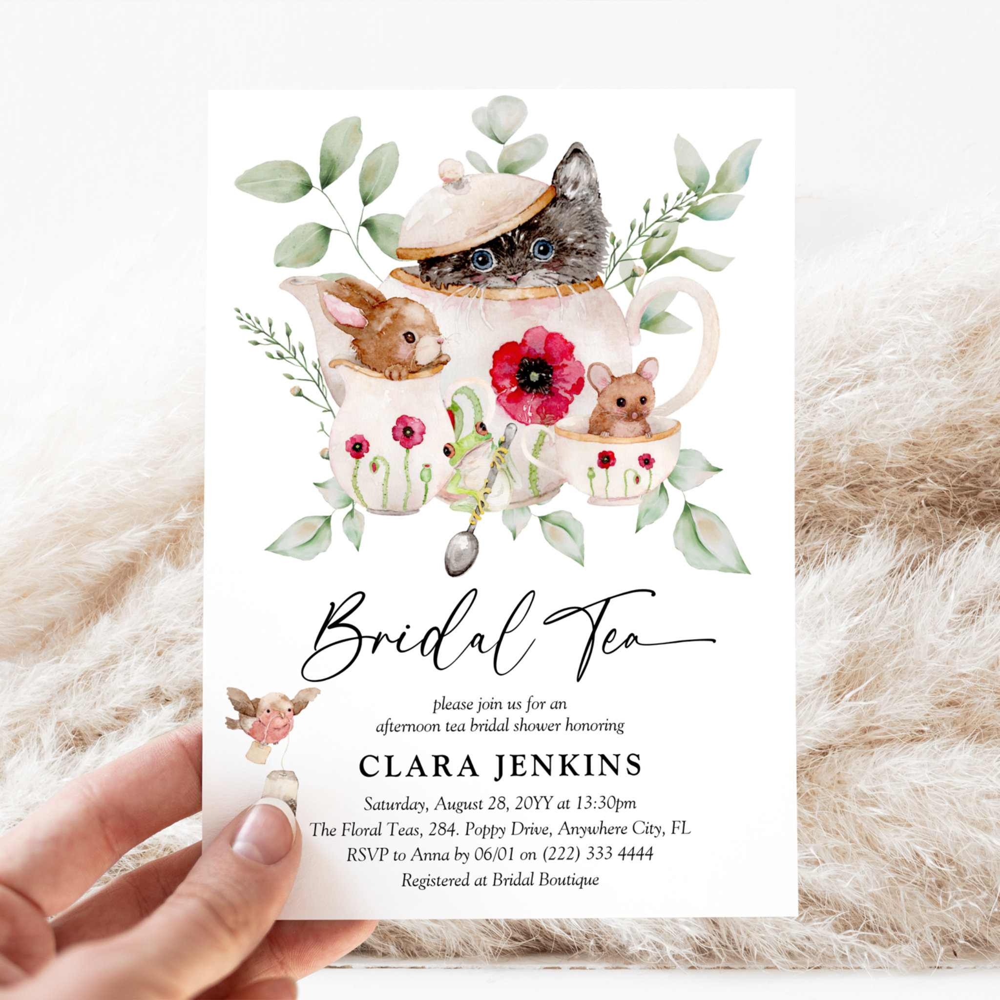 Bridal Tea Party Animals & Greenery Bridal Shower Invitation