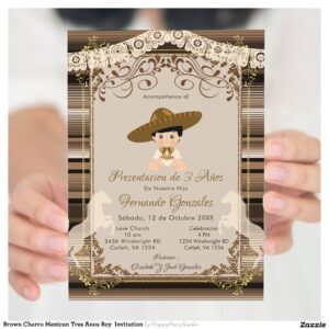 Brown Charro Mexican Tres Anos Boy Invitation