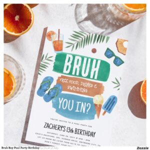 Bruh Boy Pool Party Birthday Invitation
