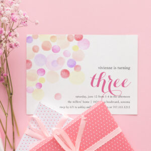 Bubbly Watercolor Third Birthday Invitation