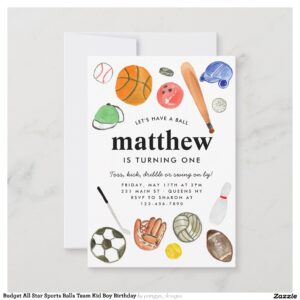 Budget All Star Sports Balls Team Kid Boy Birthday Note Card