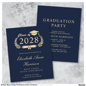 Budget Blue College Graduation Party Invitation