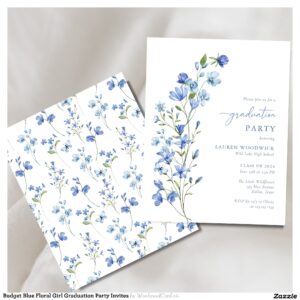 Budget Blue Floral Girl Graduation Party Invites