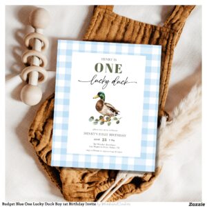 Budget Blue One Lucky Duck Boy 1st Birthday Invite