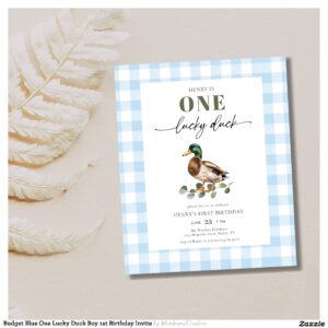 Budget Blue One Lucky Duck Boy 1st Birthday Invite Flyer