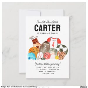 Budget Boys Sports Balls All Star Kids Birthday Note Card