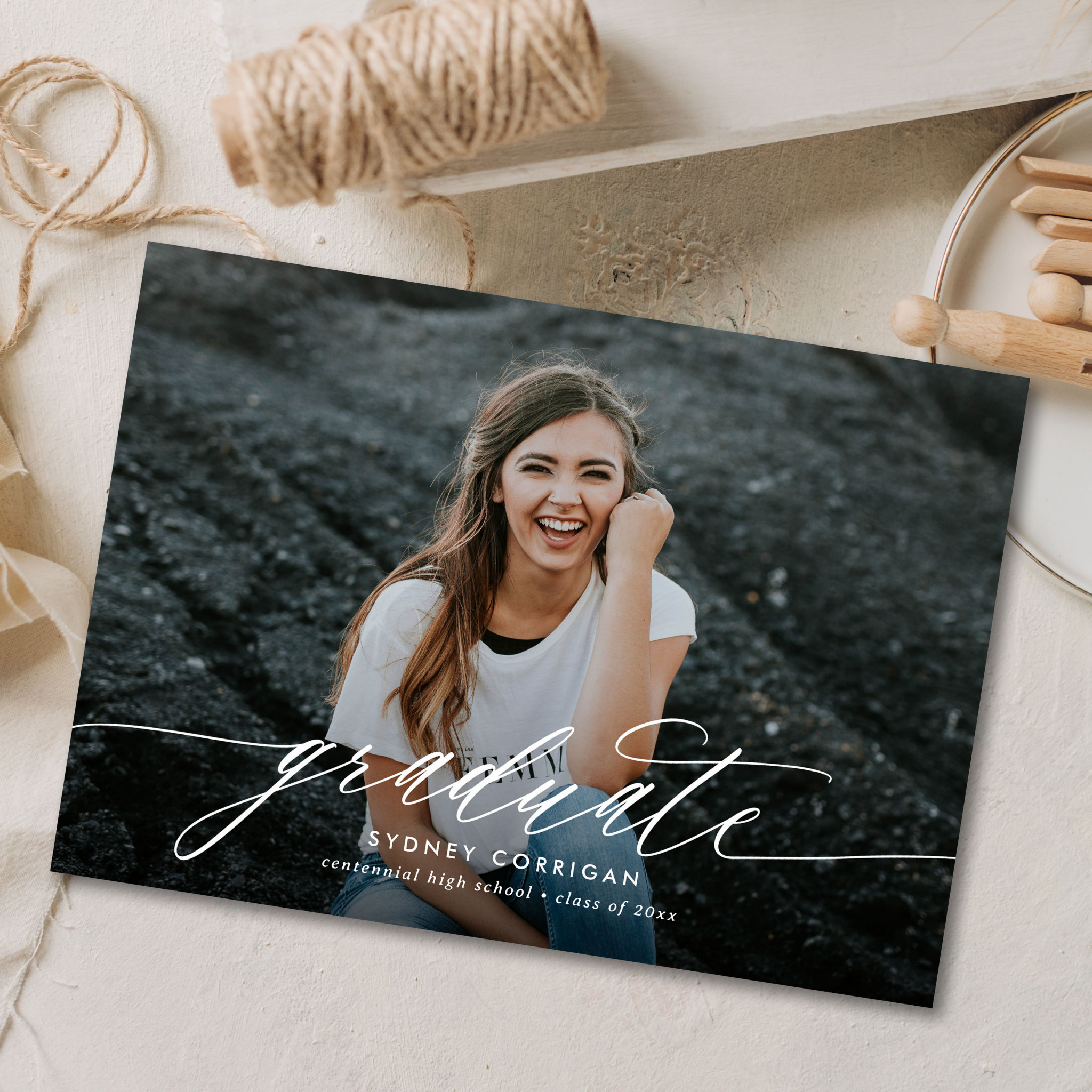 Budget Calligraphy Script Graduation Photo Invitation