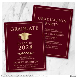 Budget College Burgundy Graduation Party Invite