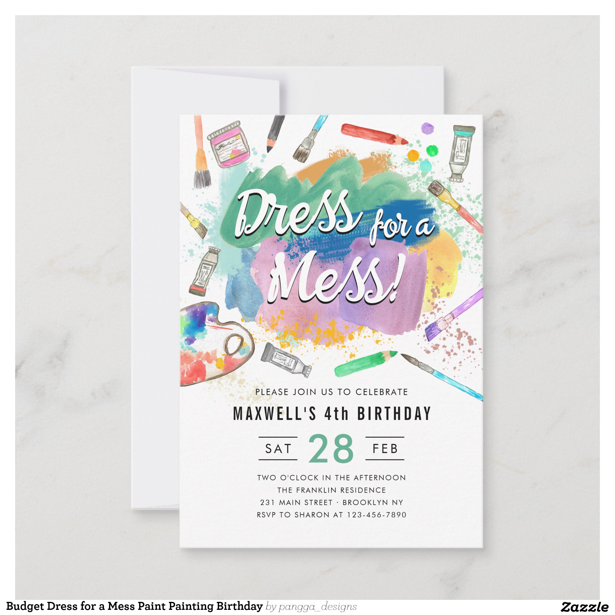 Budget Dress for a Mess Paint Painting Birthday Note Card