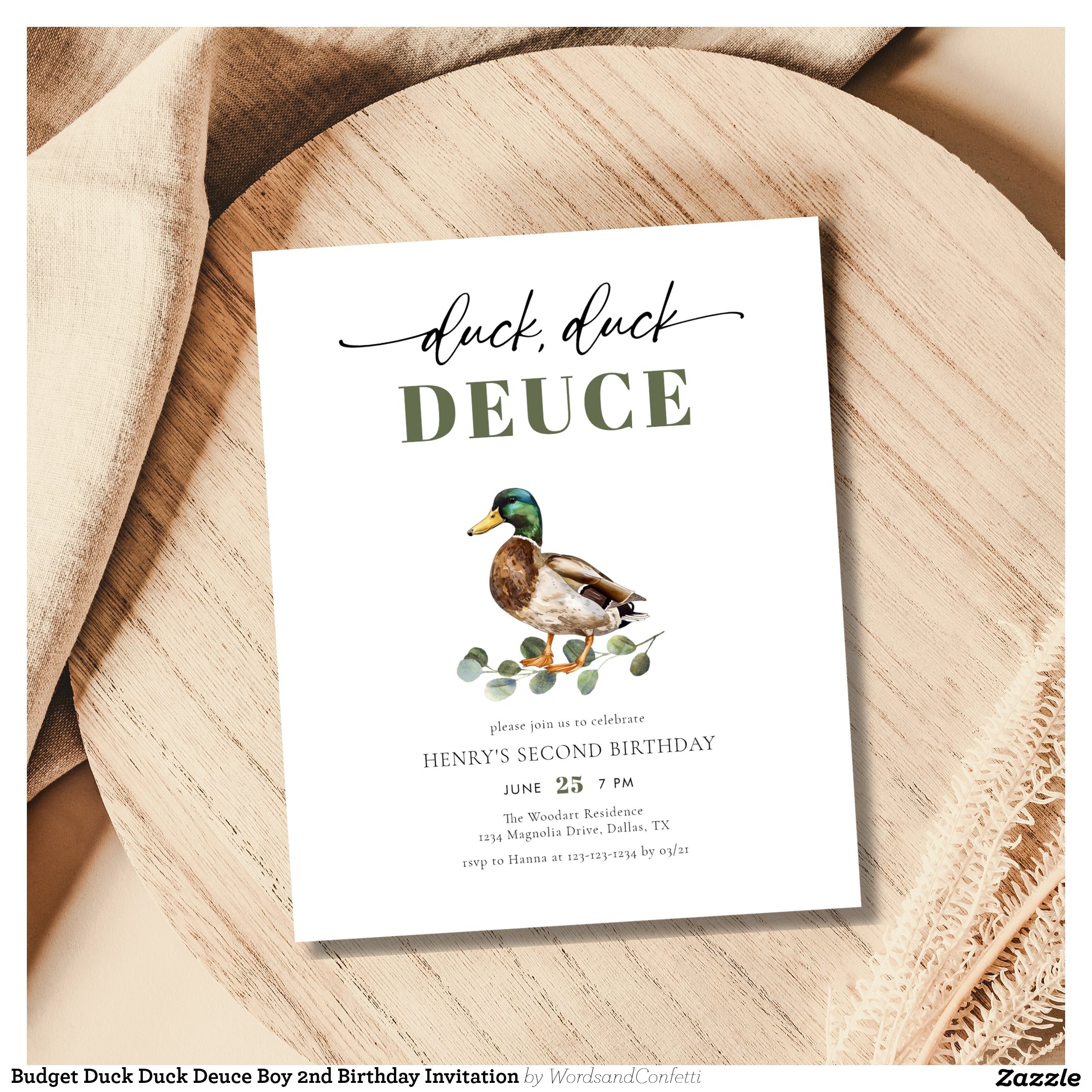Budget Duck Duck Deuce Boy 2nd Birthday Invitation