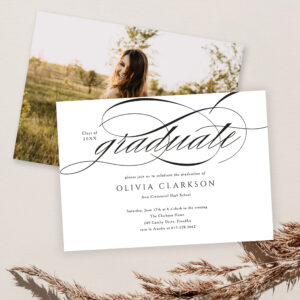 Budget Elegant Script Photo Graduation Party Invitation
