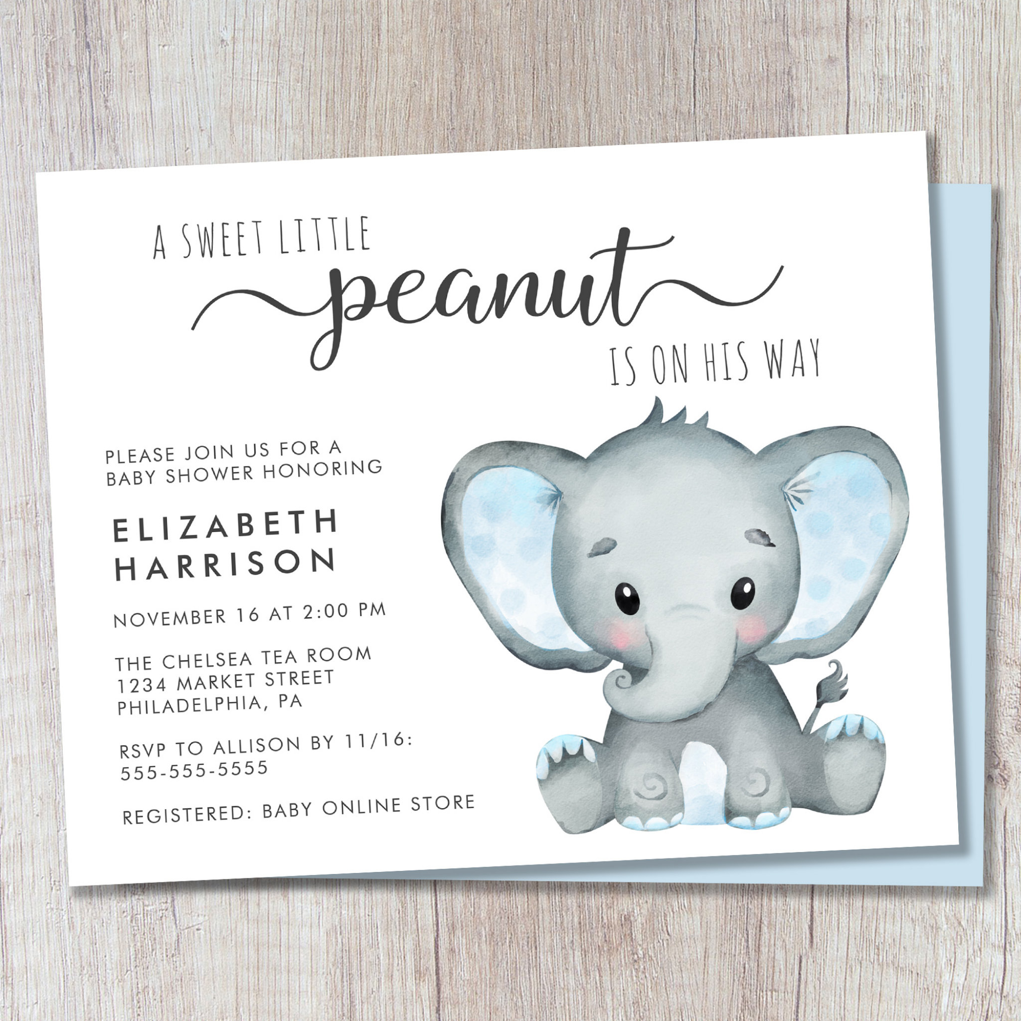 Budget Elephant Boy Baby Shower Invitation