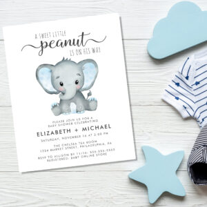 Budget Elephant Couples Baby Boy Shower Invitation