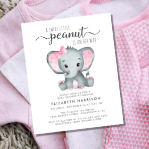 Budget Elephant Pink Baby Girl Shower Invitation