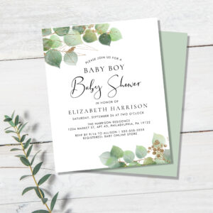 Budget Eucalyptus Boy Baby Shower Invitation