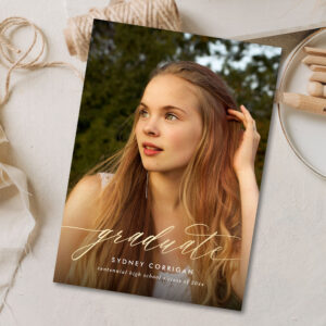 Budget Gold Calligraphy Graduation Photo Invitation