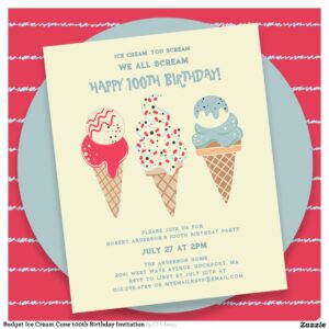 Budget Ice Cream Cone 100th Birthday Invitation