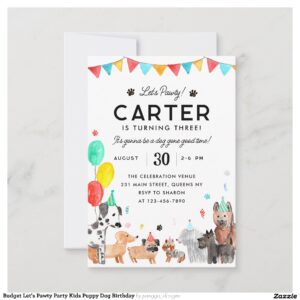 Budget Let's Pawty Party Kids Puppy Dog Birthday Note Card