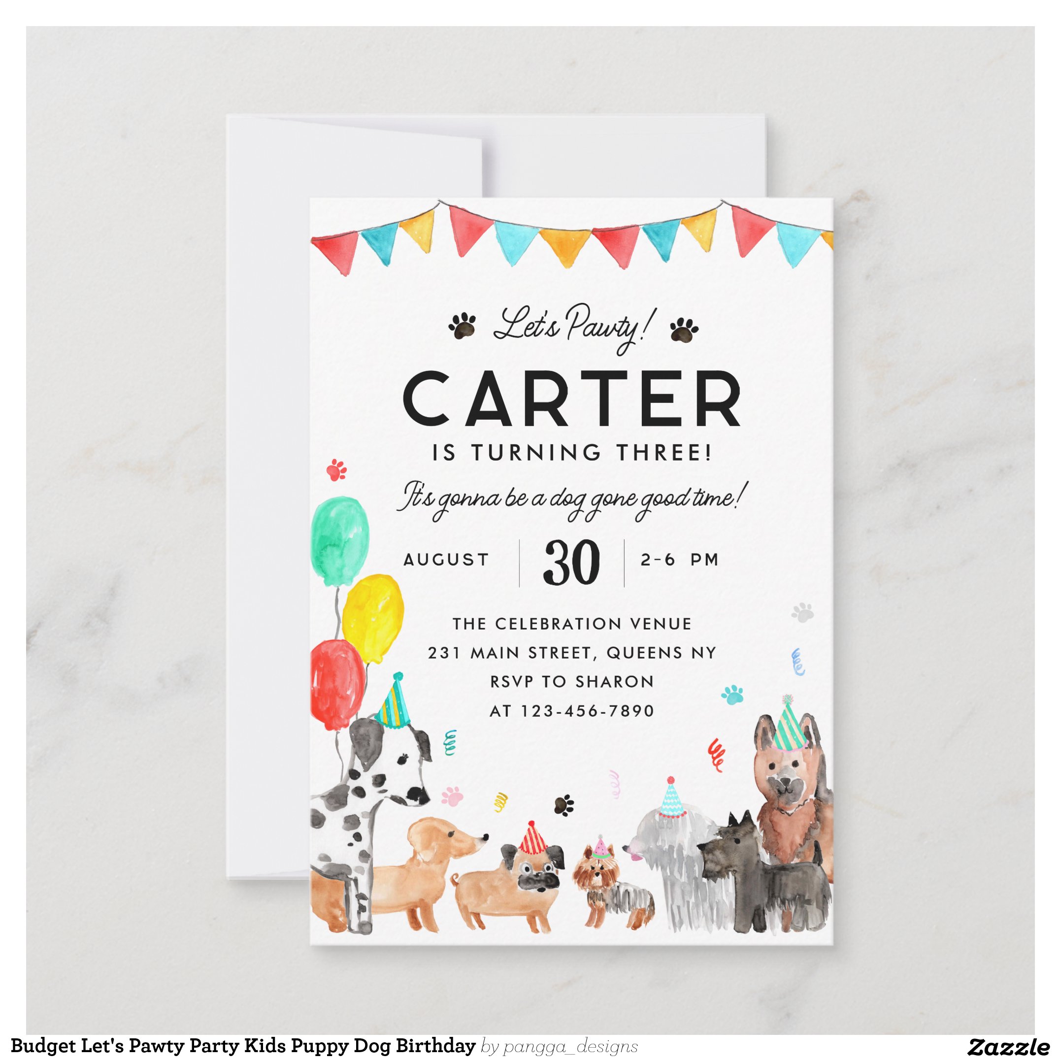 Budget Let's Pawty Party Kids Puppy Dog Birthday Note Card