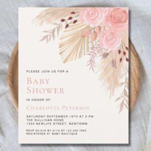 Budget Pampas Grass Girl's Baby Shower Invitation