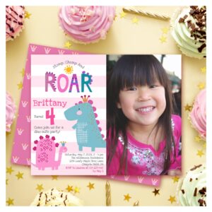 Budget Photo Dinosaurs Girl Birthday Invitation