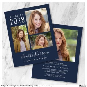 Budget Photo Script Blue Graduation Party Invite