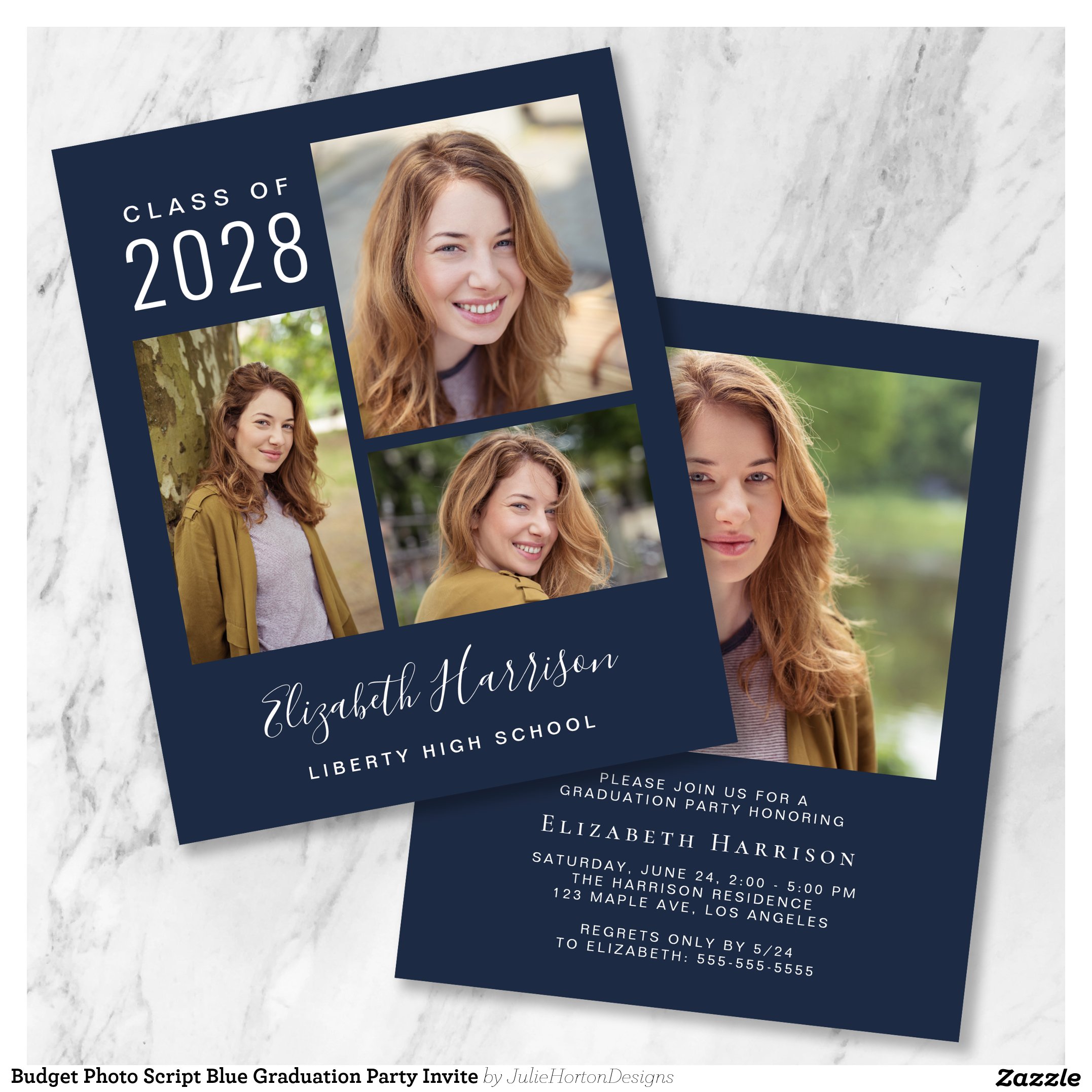 Budget Photo Script Blue Graduation Party Invite