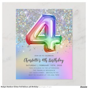 Budget Rainbow Glitter Foil Balloon 4th Birthday