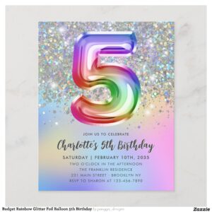 Budget Rainbow Glitter Foil Balloon 5th Birthday