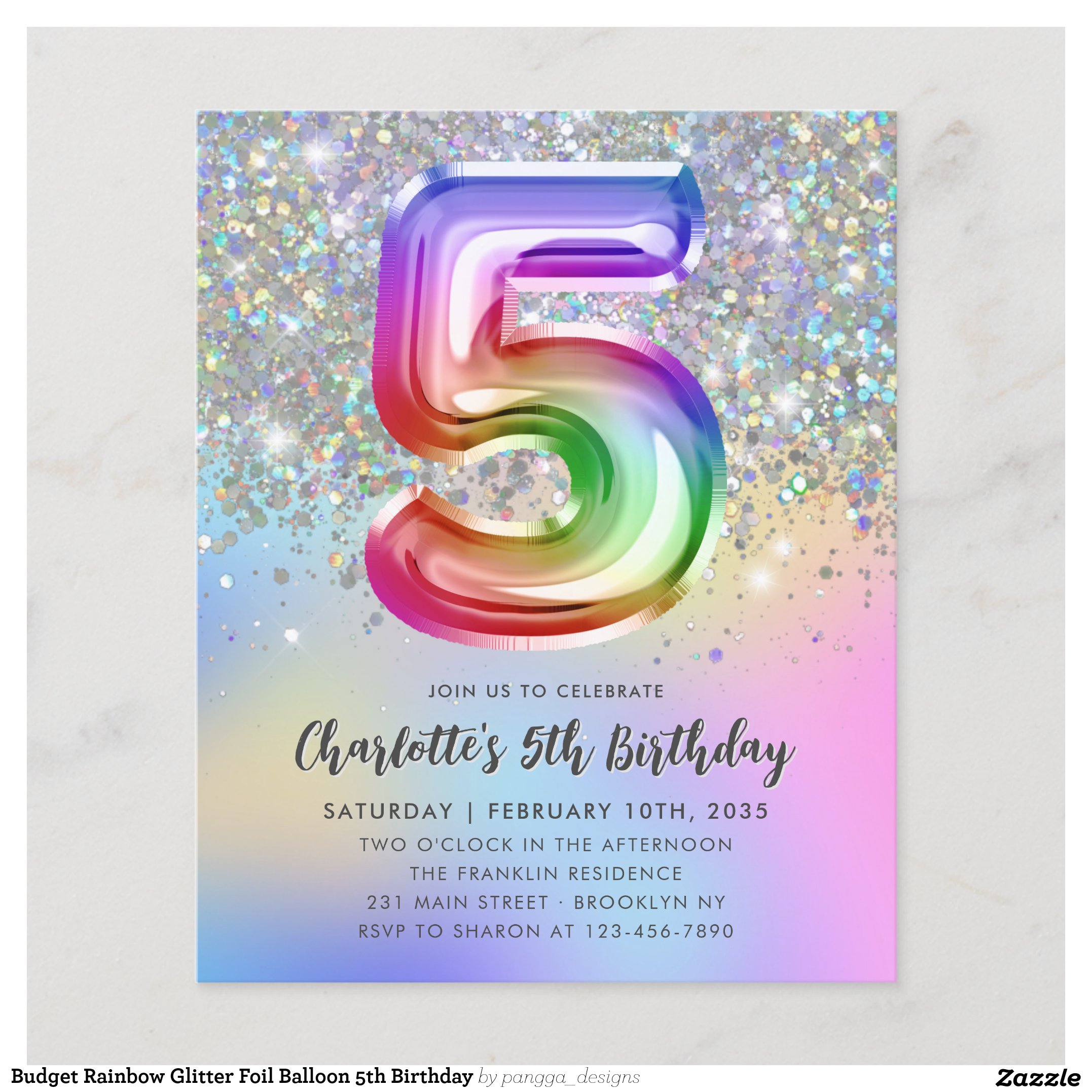 Budget Rainbow Glitter Foil Balloon 5th Birthday