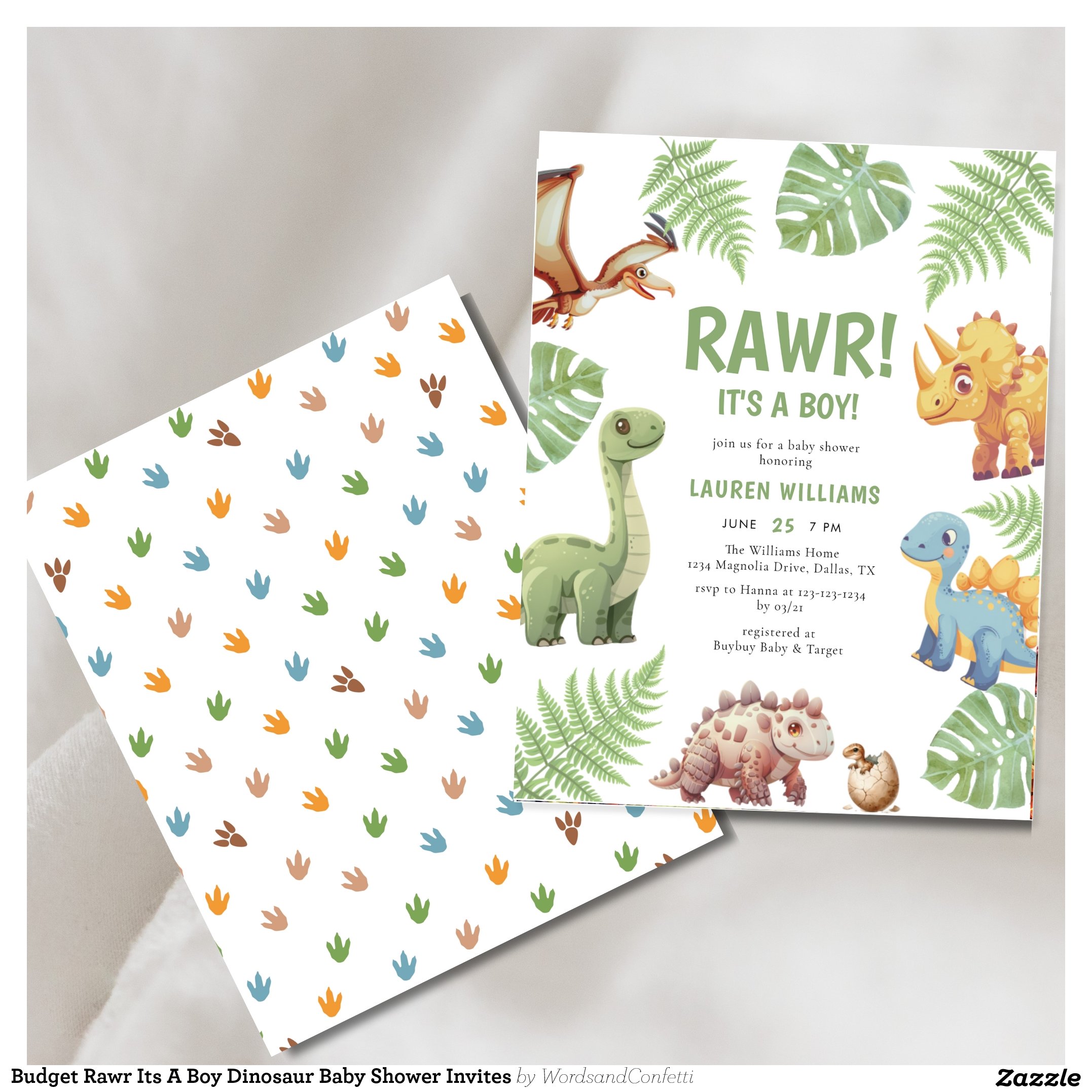 Budget Rawr Its A Boy Dinosaur Baby Shower Invites
