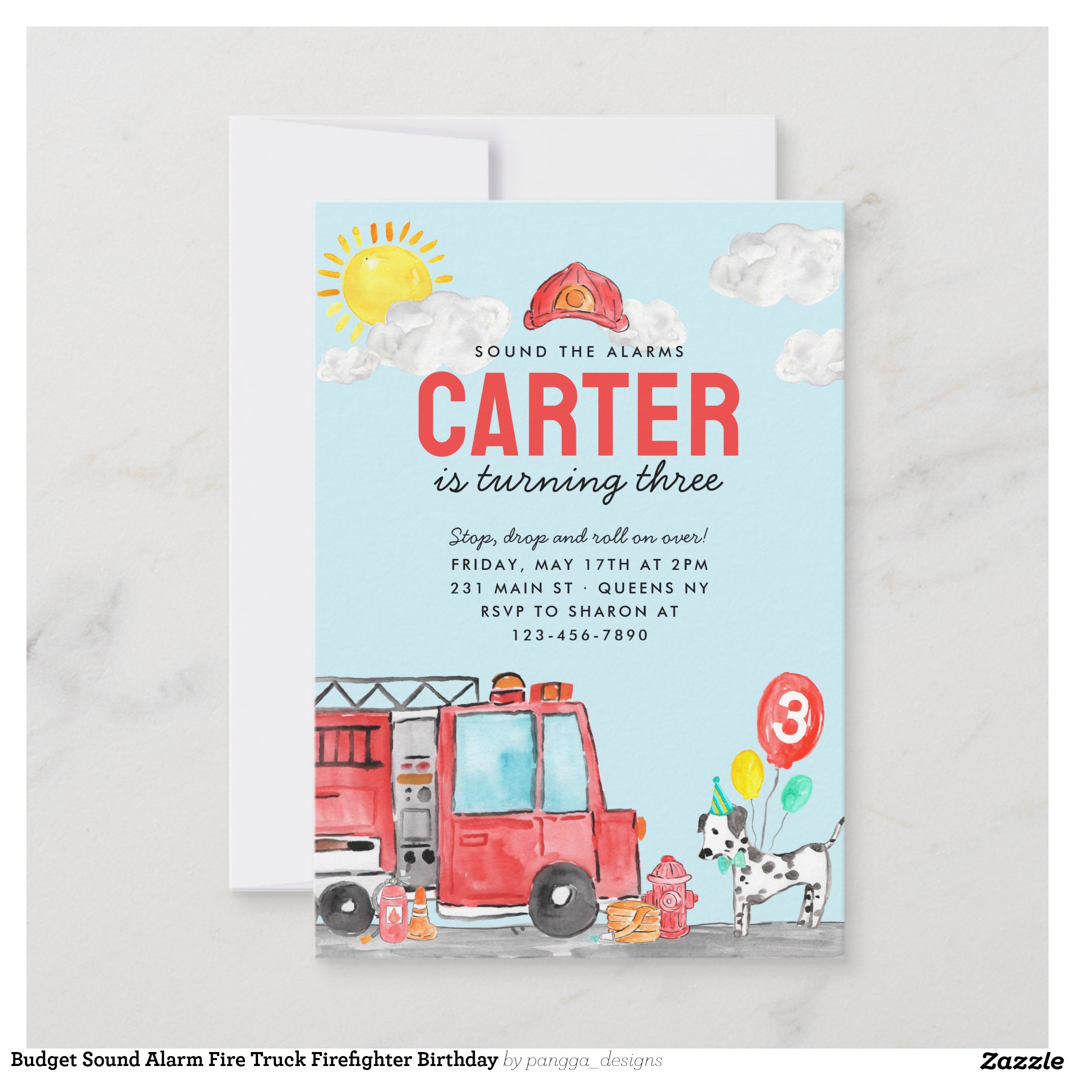 Budget Sound Alarm Fire Truck Firefighter Birthday Note Card