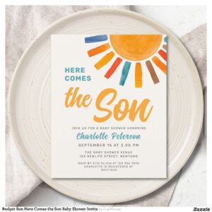 Budget Sun Here Comes the Son Baby Shower Invite