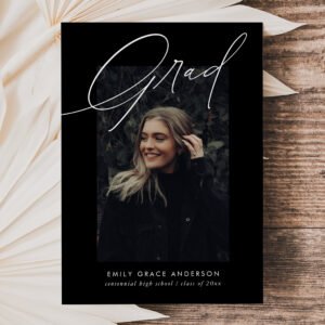 Budget Trendy Calligraphy Three Photo Graduation Invitation