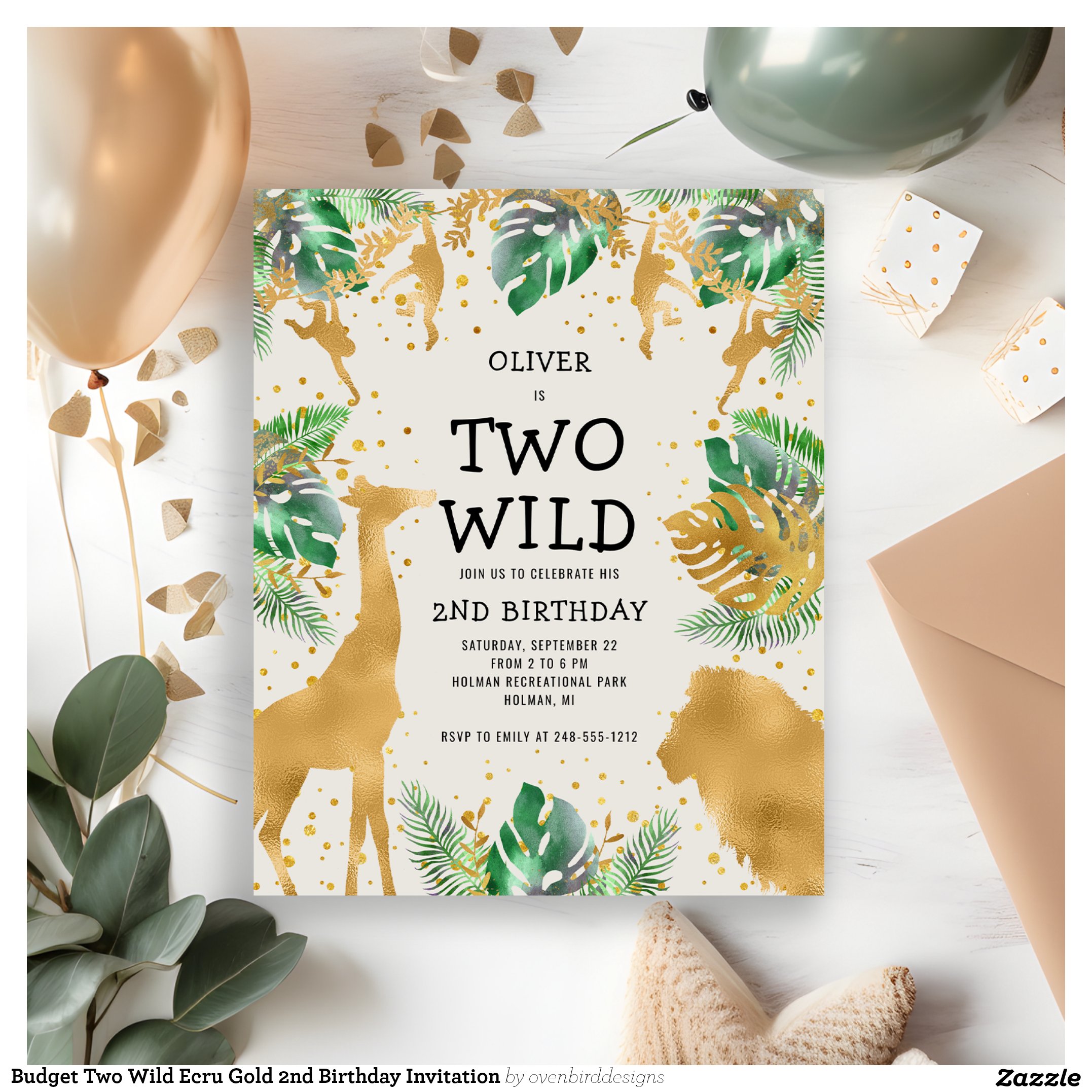 Budget Two Wild Ecru Gold 2nd Birthday Invitation