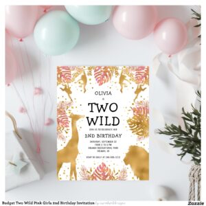 Budget Two Wild Pink Girls 2nd Birthday Invitation