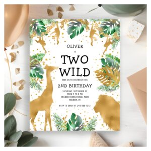 Budget Two Wild Safari 2nd Birthday Invitation