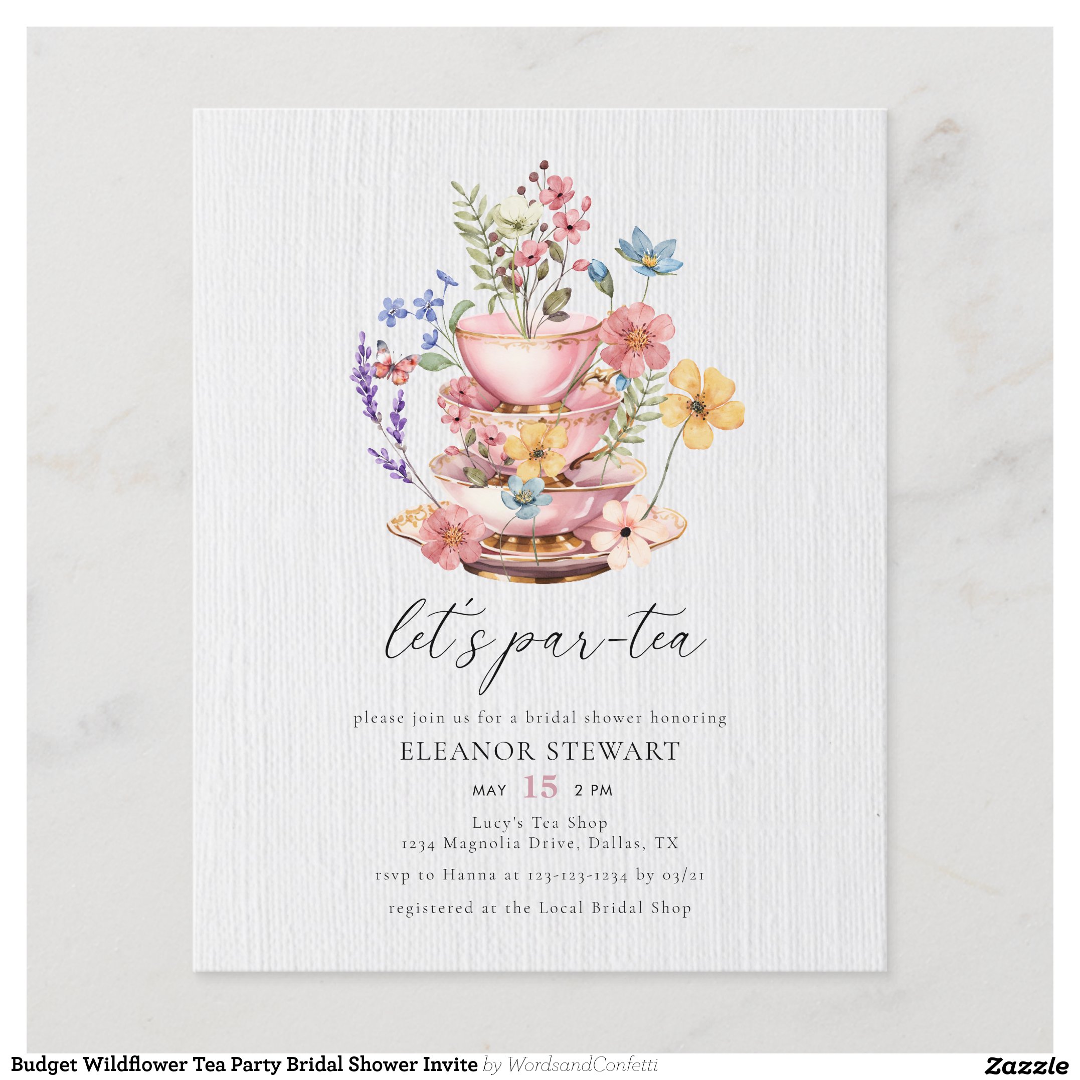 Budget Wildflower Tea Party Bridal Shower Invite Flyer