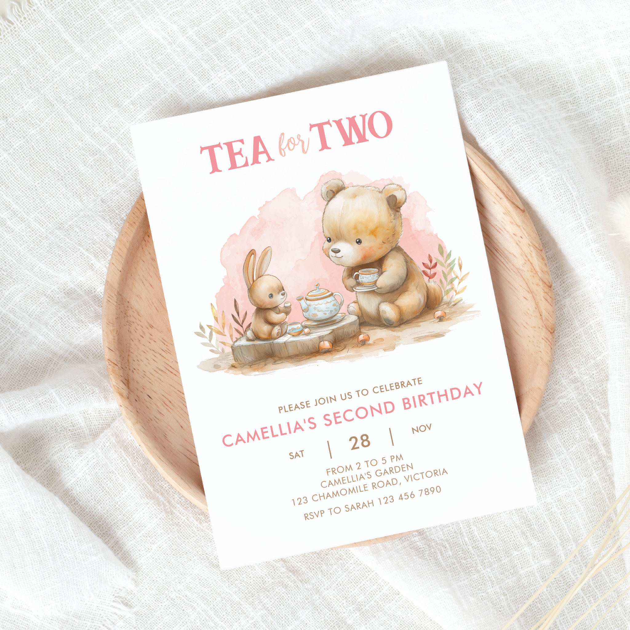 Bunny and Bear Tea For Two Party Invitation