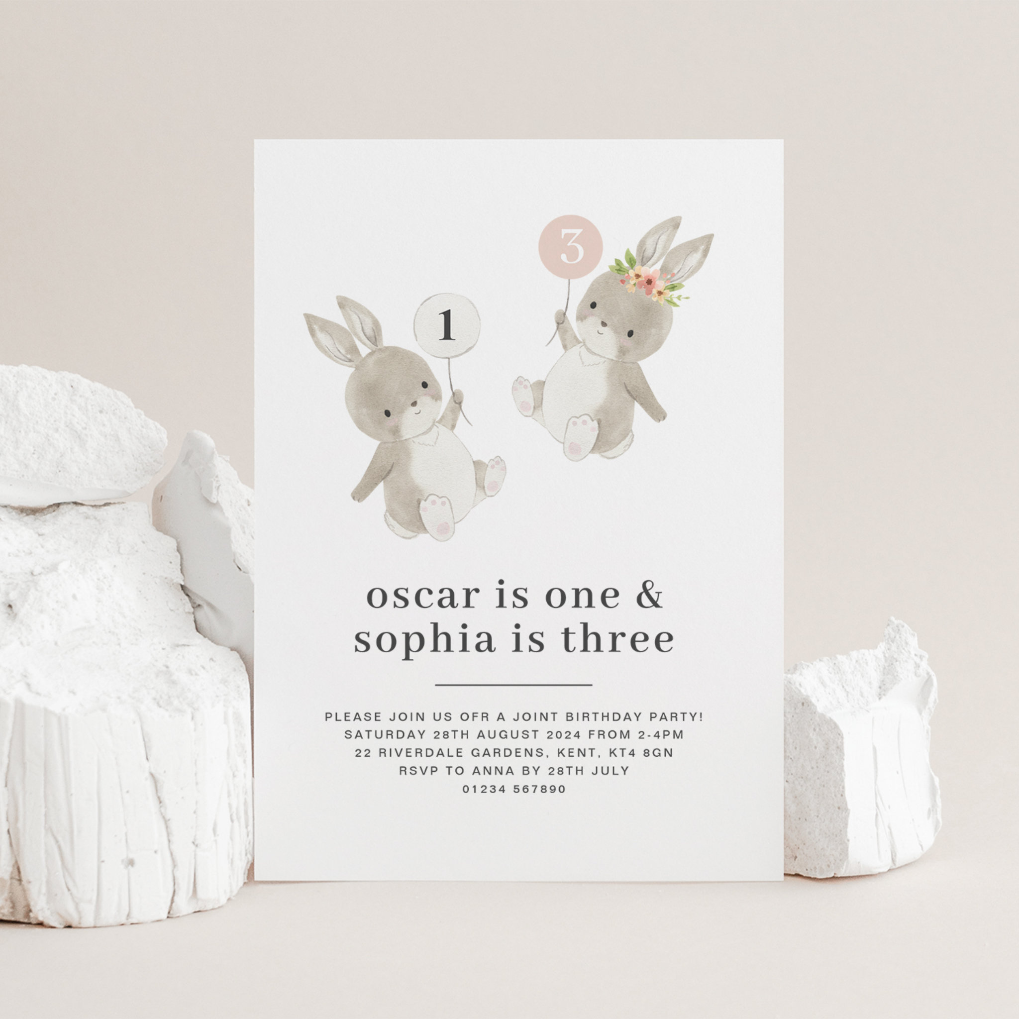 Bunny Boy Girl Joint Birthday Invitation