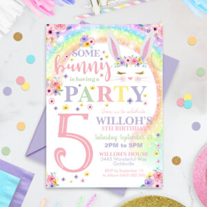 Bunny Invitation Rainbow Bunny Invite Some Bunny