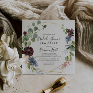 Burgundy Gold Geometric Bridal Shower Tea Party Invitation