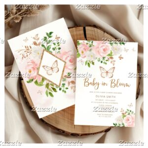 Butterfly Baby in Bloom Blush gold baby shower Invitation