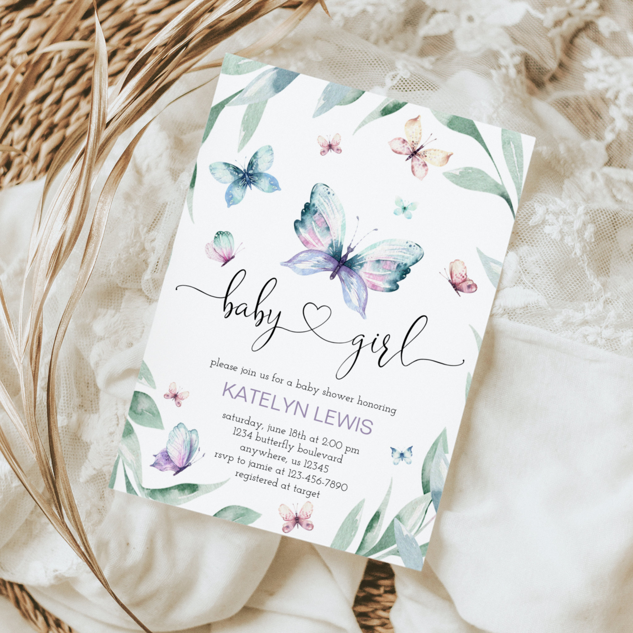 Butterfly Baby Shower Invitation for a Girl