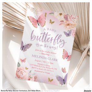 Butterfly Baby Shower Invitation, Girl Baby Shower Invitation