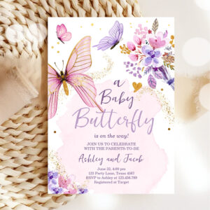 Butterfly Baby Shower Purple Floral Pink Girl Invitation