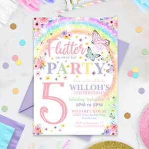 Butterfly Birthday Invitation Rainbow Butterfly